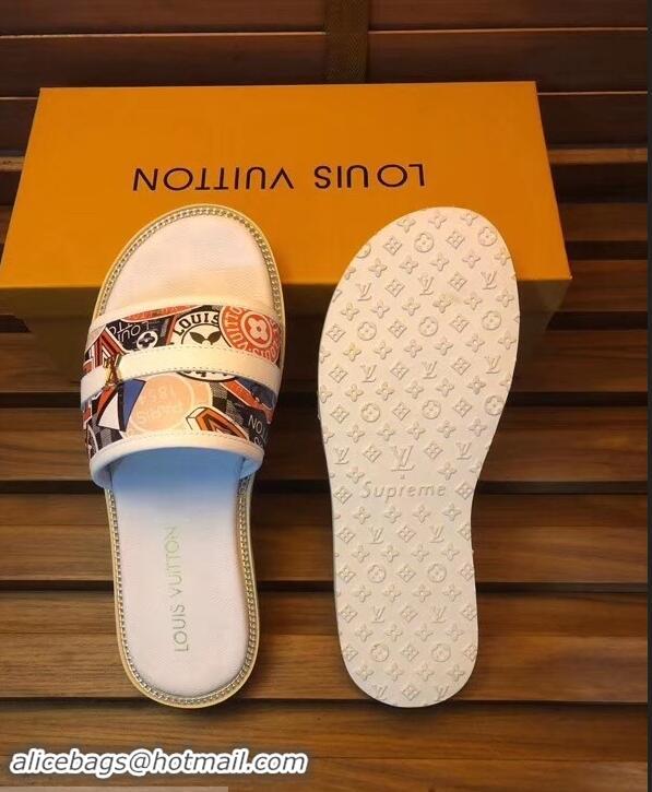 Super Quality Louis Vuitton Stickers Men's Slides LV93003 White