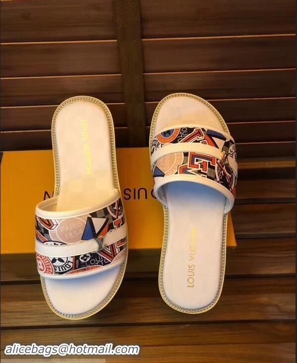 Super Quality Louis Vuitton Stickers Men's Slides LV93003 White