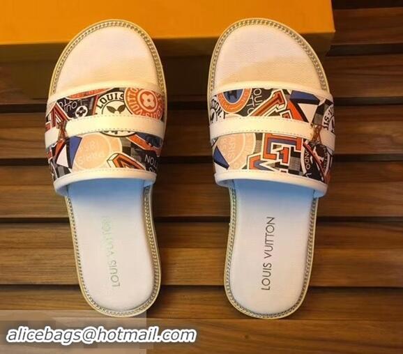 Super Quality Louis Vuitton Stickers Men's Slides LV93003 White