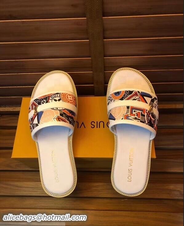 Super Quality Louis Vuitton Stickers Men's Slides LV93003 White