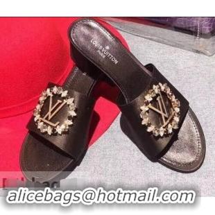 Buy Cheap Louis Vuitton Heel 4.5cm Strass-paved LV Circle Satin Madeleine Mules LV93507 Black 2019