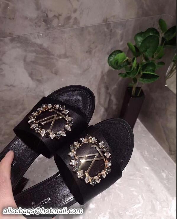 Buy Cheap Louis Vuitton Heel 4.5cm Strass-paved LV Circle Satin Madeleine Mules LV93507 Black 2019