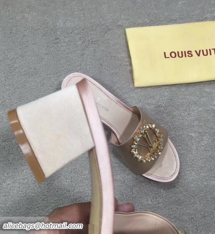 Elegant Louis Vuitton Heel 4.5cm Strass-paved LV Circle Satin Madeleine Mules LV93507 Nude 2019