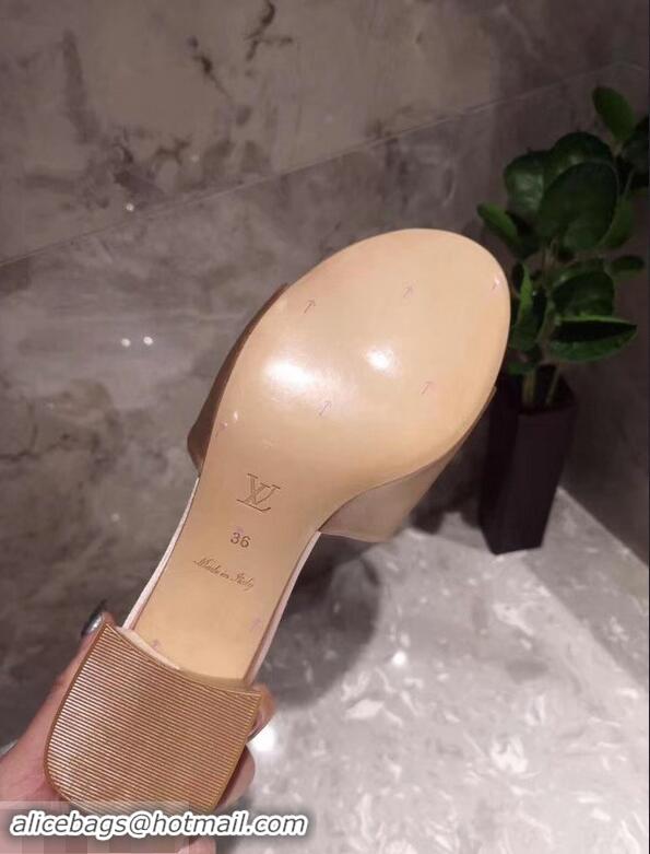 Elegant Louis Vuitton Heel 4.5cm Strass-paved LV Circle Satin Madeleine Mules LV93507 Nude 2019