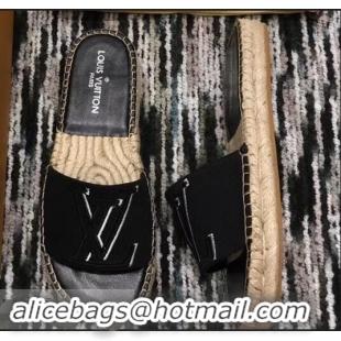 Promotional Louis Vuitton Seashore Flat Slippers Espadrilles LV94813 Black 2019