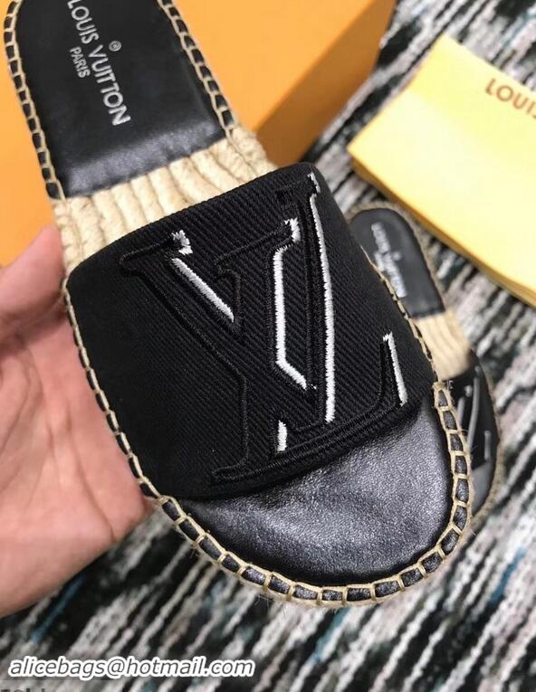 Promotional Louis Vuitton Seashore Flat Slippers Espadrilles LV94813 Black 2019