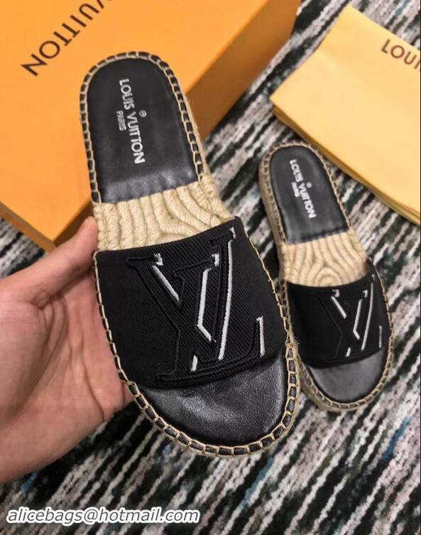 Promotional Louis Vuitton Seashore Flat Slippers Espadrilles LV94813 Black 2019