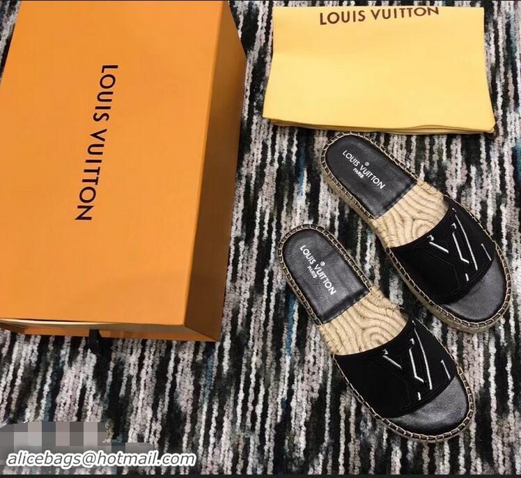 Promotional Louis Vuitton Seashore Flat Slippers Espadrilles LV94813 Black 2019