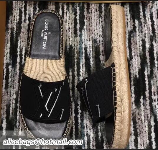 Promotional Louis Vuitton Seashore Flat Slippers Espadrilles LV94813 Black 2019