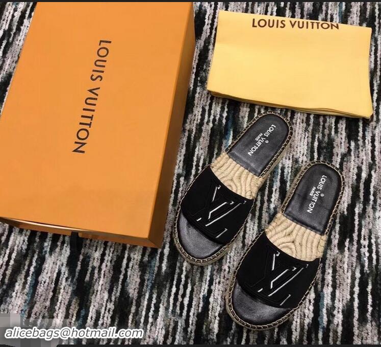 Promotional Louis Vuitton Seashore Flat Slippers Espadrilles LV94813 Black 2019