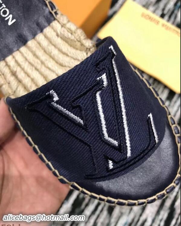 Popular Louis Vuitton Seashore Flat Slippers Espadrilles LV94813 Dark Blue 2019