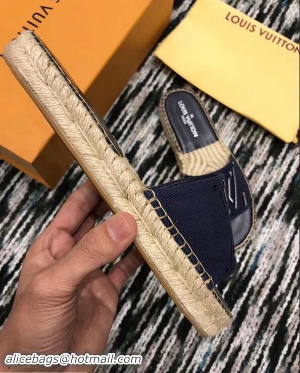 Popular Louis Vuitton Seashore Flat Slippers Espadrilles LV94813 Dark Blue 2019