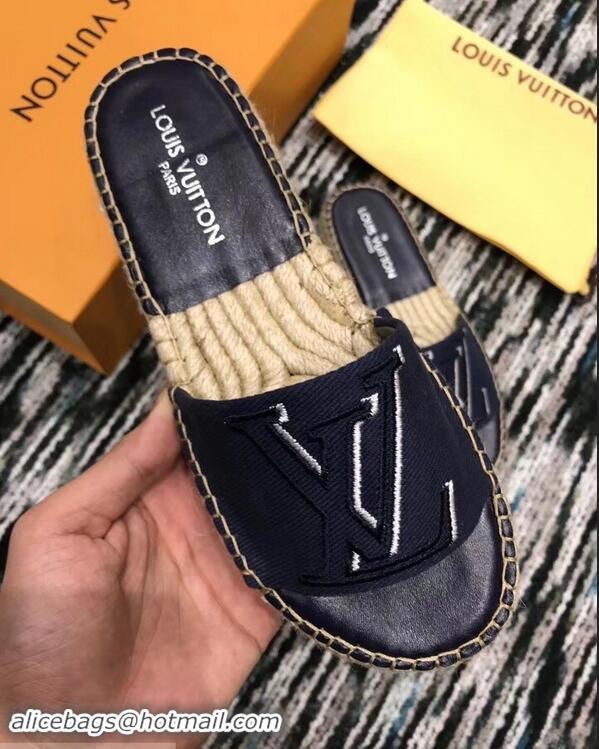 Popular Louis Vuitton Seashore Flat Slippers Espadrilles LV94813 Dark Blue 2019