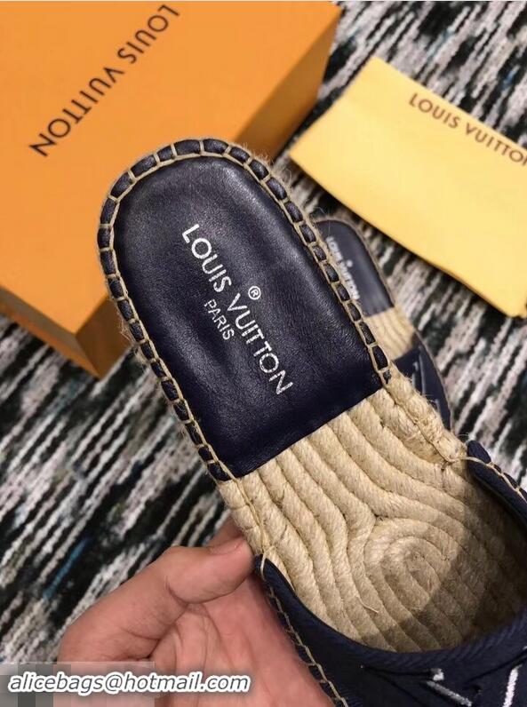 Popular Louis Vuitton Seashore Flat Slippers Espadrilles LV94813 Dark Blue 2019