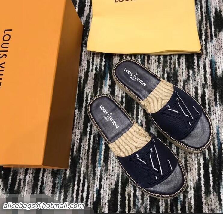 Popular Louis Vuitton Seashore Flat Slippers Espadrilles LV94813 Dark Blue 2019