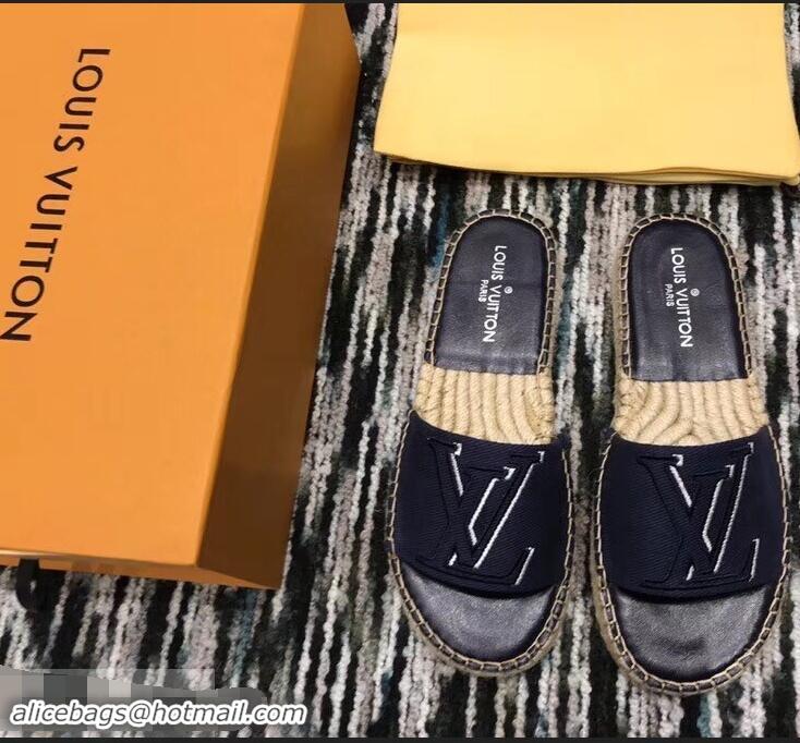 Popular Louis Vuitton Seashore Flat Slippers Espadrilles LV94813 Dark Blue 2019