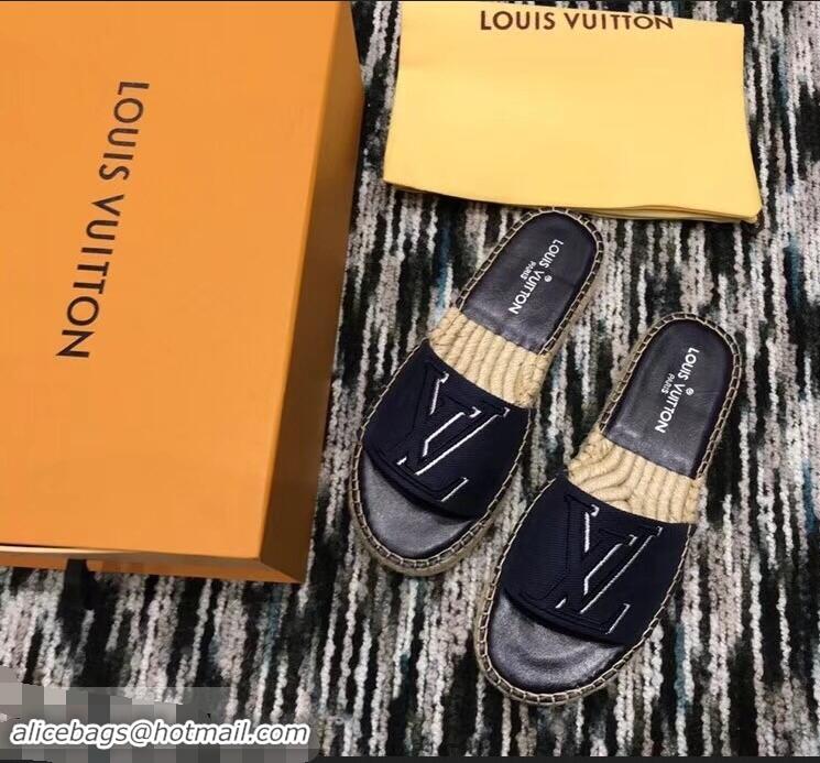 Popular Louis Vuitton Seashore Flat Slippers Espadrilles LV94813 Dark Blue 2019