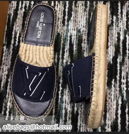 Popular Louis Vuitton Seashore Flat Slippers Espadrilles LV94813 Dark Blue 2019