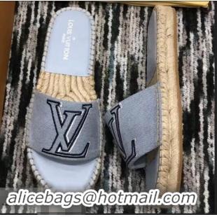 Promotion Louis Vuitton Seashore Flat Slippers Espadrilles LV94813 Bleu Jeans 2019