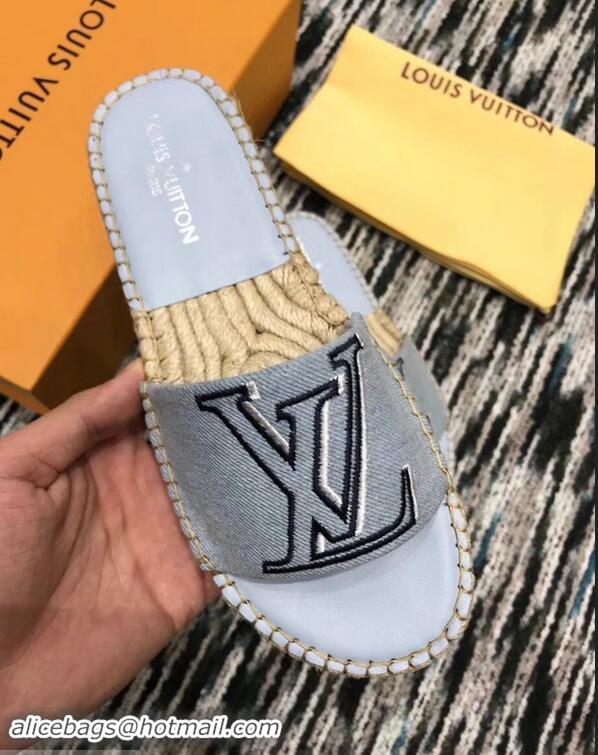 Promotion Louis Vuitton Seashore Flat Slippers Espadrilles LV94813 Bleu Jeans 2019