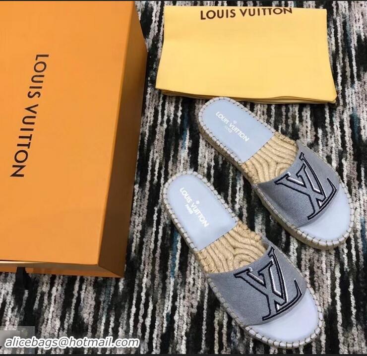 Promotion Louis Vuitton Seashore Flat Slippers Espadrilles LV94813 Bleu Jeans 2019