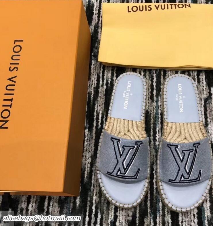 Promotion Louis Vuitton Seashore Flat Slippers Espadrilles LV94813 Bleu Jeans 2019