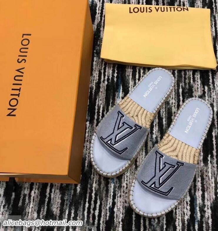 Promotion Louis Vuitton Seashore Flat Slippers Espadrilles LV94813 Bleu Jeans 2019