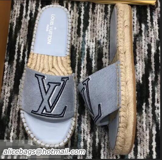 Promotion Louis Vuitton Seashore Flat Slippers Espadrilles LV94813 Bleu Jeans 2019