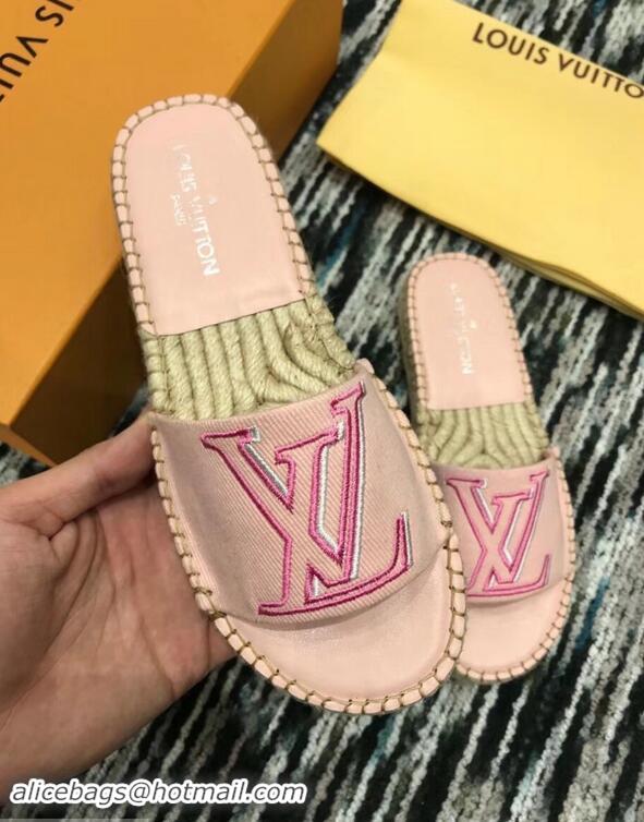 Fake Louis Vuitton Seashore Flat Slippers Espadrilles LV94813 Rose Clair 2019