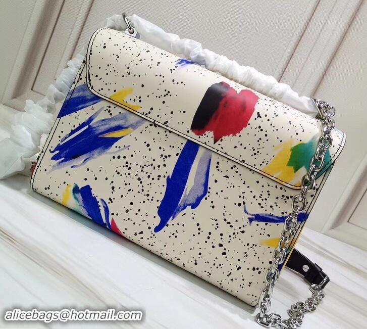 Crafted Louis Vuitton Cowhide Leather Twist MM Bag M53857 Splash Print White 2019