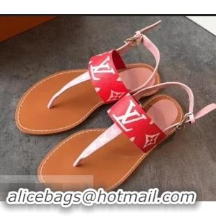 Super Louis Vuitton Formentera Flat Thong Sandals LV92342 Red/Pink Summer 2019