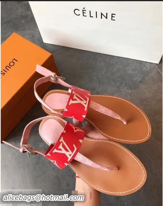 Super Louis Vuitton Formentera Flat Thong Sandals LV92342 Red/Pink Summer 2019