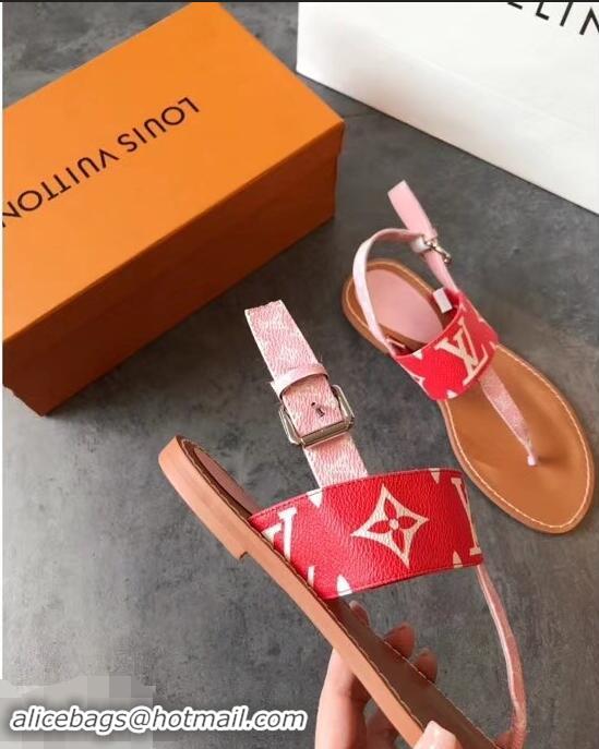 Super Louis Vuitton Formentera Flat Thong Sandals LV92342 Red/Pink Summer 2019