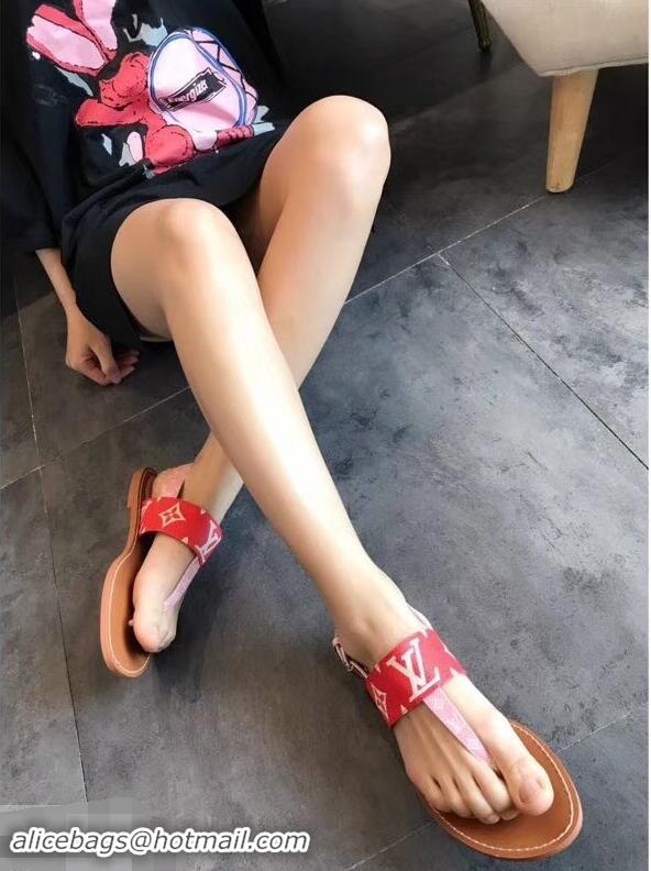 Super Louis Vuitton Formentera Flat Thong Sandals LV92342 Red/Pink Summer 2019