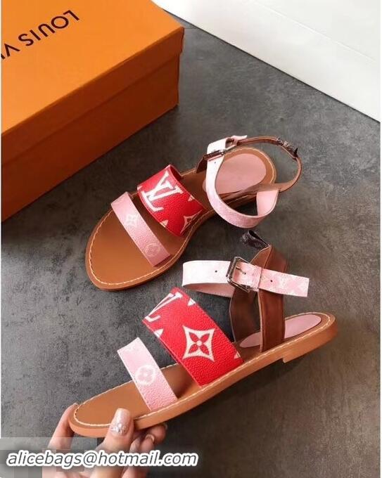 Imitation Louis Vuitton Formentera Flat Sandals LV92344 Red/Pink Summer 2019