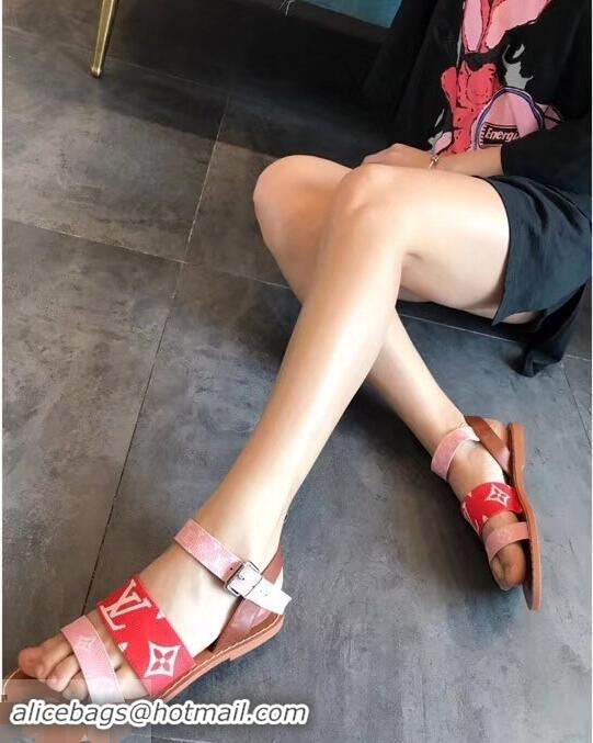 Imitation Louis Vuitton Formentera Flat Sandals LV92344 Red/Pink Summer 2019