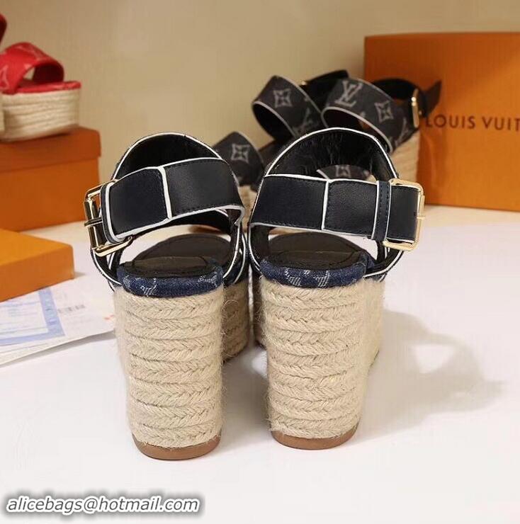 Luxurious Louis Vuitton Heel 10cm Platform 6cm Harbour Wedge Sandals LV94901 Denim Blue 2019