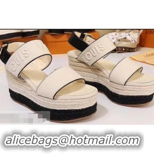 Top Grade Louis Vuitton Heel 10cm Platform 6cm Harbour Wedge Sandals LV94904 Canvas Creamy 2019