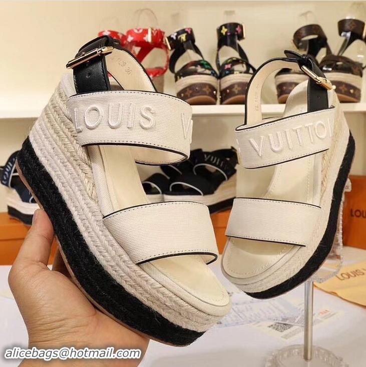 Top Grade Louis Vuitton Heel 10cm Platform 6cm Harbour Wedge Sandals LV94904 Canvas Creamy 2019