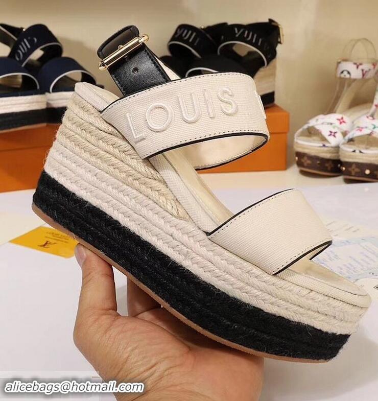 Top Grade Louis Vuitton Heel 10cm Platform 6cm Harbour Wedge Sandals LV94904 Canvas Creamy 2019