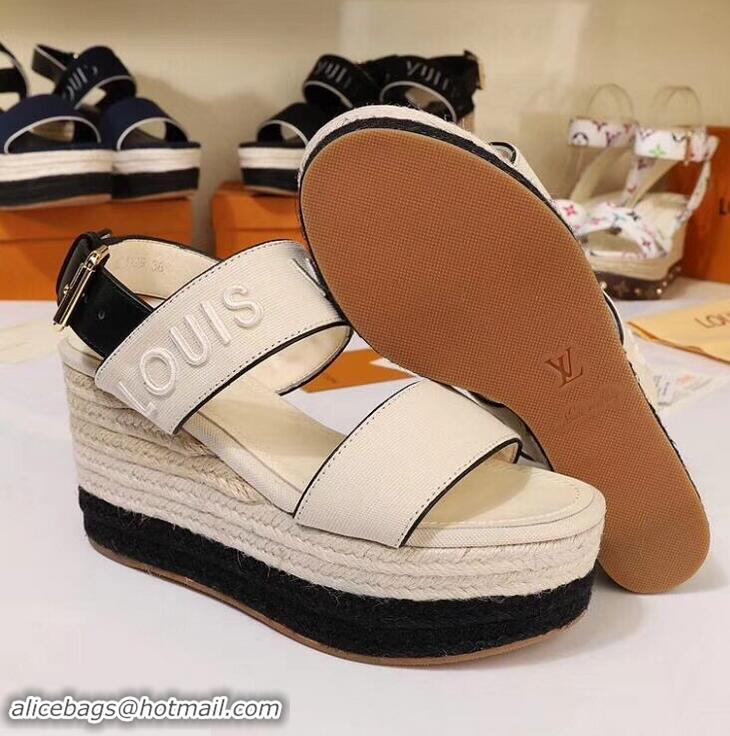 Top Grade Louis Vuitton Heel 10cm Platform 6cm Harbour Wedge Sandals LV94904 Canvas Creamy 2019