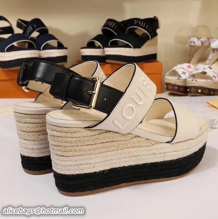 Top Grade Louis Vuitton Heel 10cm Platform 6cm Harbour Wedge Sandals LV94904 Canvas Creamy 2019