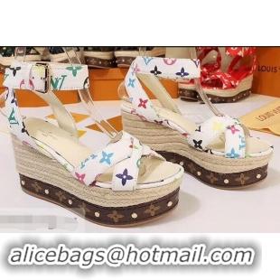 Durable Louis Vuitton Heel 10cm Platform 6cm Timelapse Wedge Sandals Monogram Canvas LV94907 White/Multicolor 2019