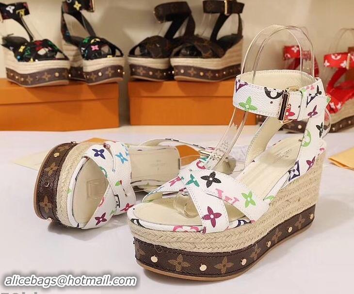 Durable Louis Vuitton Heel 10cm Platform 6cm Timelapse Wedge Sandals Monogram Canvas LV94907 White/Multicolor 2019