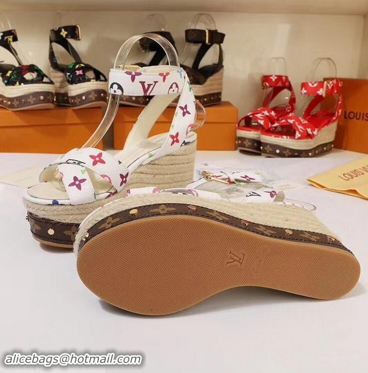 Durable Louis Vuitton Heel 10cm Platform 6cm Timelapse Wedge Sandals Monogram Canvas LV94907 White/Multicolor 2019