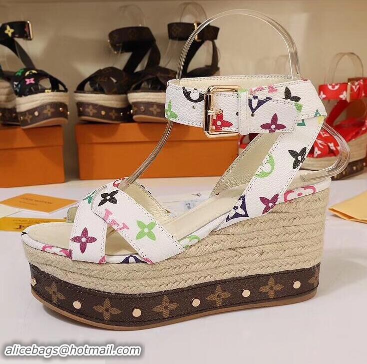 Durable Louis Vuitton Heel 10cm Platform 6cm Timelapse Wedge Sandals Monogram Canvas LV94907 White/Multicolor 2019