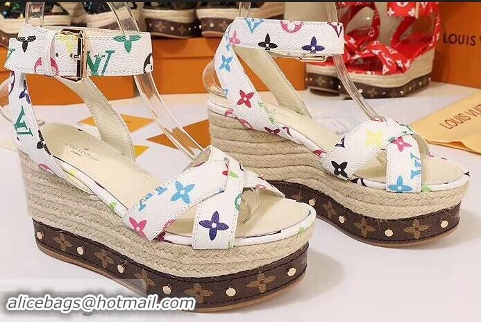 Durable Louis Vuitton Heel 10cm Platform 6cm Timelapse Wedge Sandals Monogram Canvas LV94907 White/Multicolor 2019