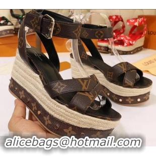 Low Price Louis Vuitton Heel 10cm Platform 6cm Timelapse Wedge Sandals Monogram Canvas LV94909 Brown 2019