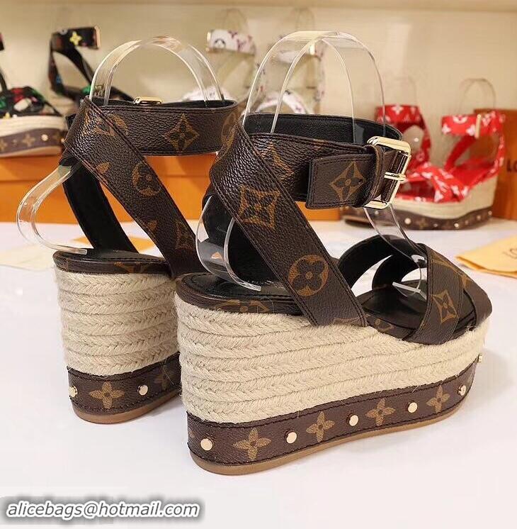 Low Price Louis Vuitton Heel 10cm Platform 6cm Timelapse Wedge Sandals Monogram Canvas LV94909 Brown 2019