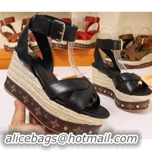 Low Price Louis Vuitton Heel 10cm Platform 6cm Timelapse Wedge Sandals Monogram Canvas LV94909 Black 2019